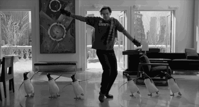 Джим Керри с пингвинами анимация